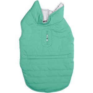 FurHaven Reversible Reflective Puffer Dog Coat, Mint, Medium