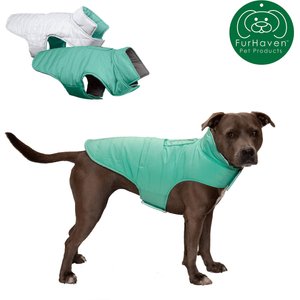 FurHaven Reversible Reflective Puffer Dog Coat, Mint, Medium