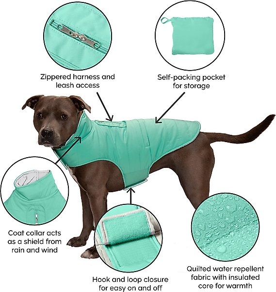 Show full view: FurHaven Reversible Reflective Puffer Dog Coat, Mint, Medium slide 6 of 10