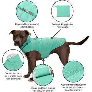 FurHaven Reversible Reflective Puffer Dog Coat, Mint, Medium