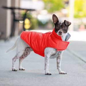 FurHaven Reversible Reflective Puffer Dog Coat, Red, X-Small