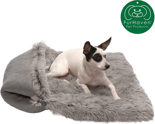 Show full view: FurHaven Self-Warming Convertible Cuddle Mat Bolster Cat & Dog Bed, Large, Gray slide 3 of 11