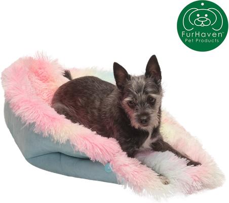 Show full view: FurHaven Self-Warming Convertible Cuddle Mat Bolster Cat & Dog Bed, Small, Rainbow slide 3 of 10