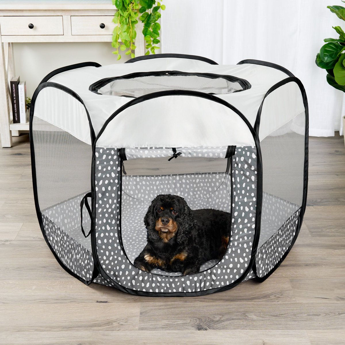 FurHaven Soft-Sided Dog & Cat Playpen, Gray Pebbles, Medium