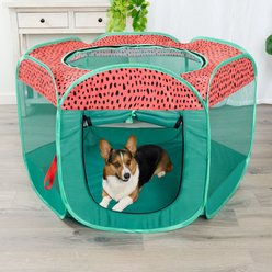FurHaven Soft-Sided Dog & Cat Playpen, Red & Green, Large