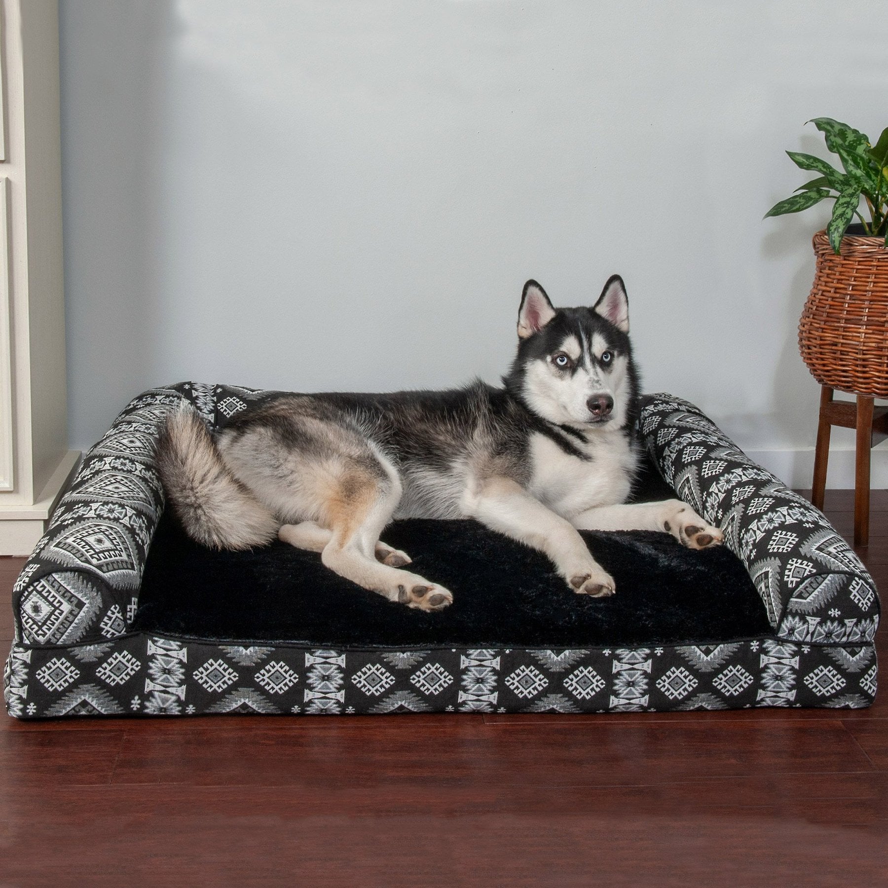FurHaven Southwest Kilim Cat & Dog Bed, Black Medallion, Jumbo, Orthopedic Foam