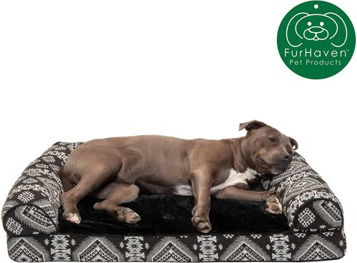 Show full view: FurHaven Southwest Kilim Cat & Dog Bed, Black Medallion, Large, Orthopedic Foam slide 4 of 10