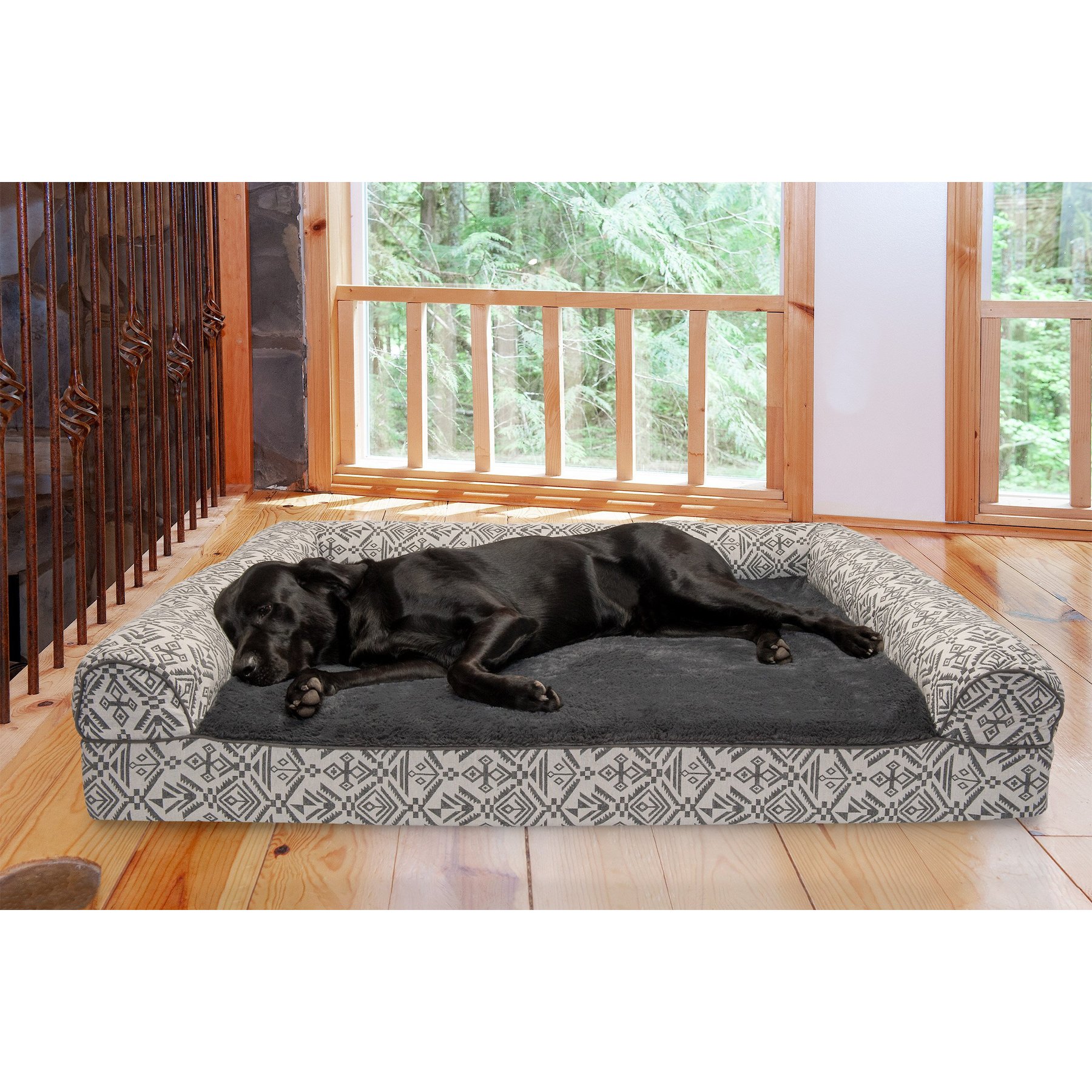 FurHaven Southwest Kilim Cat & Dog Bed, Boulder Gray, Jumbo Plus, Orthopedic Foam