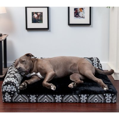 FurHaven FurHaven Southwest Kilim Orthopedic Deluxe Chaise Dog & Cat Bed, Black Medallion, Large