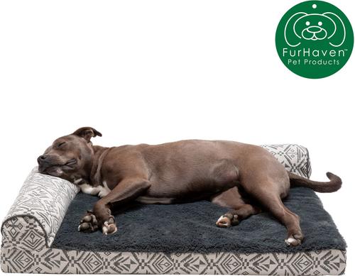 Show full view: FurHaven Southwest Kilim Orthopedic Deluxe Chaise Dog & Cat Bed, Boulder Gray, Large slide 4 of 10