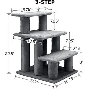 FurHaven Steady Paws Cat & Dog Stairs, Gray, 3-Step