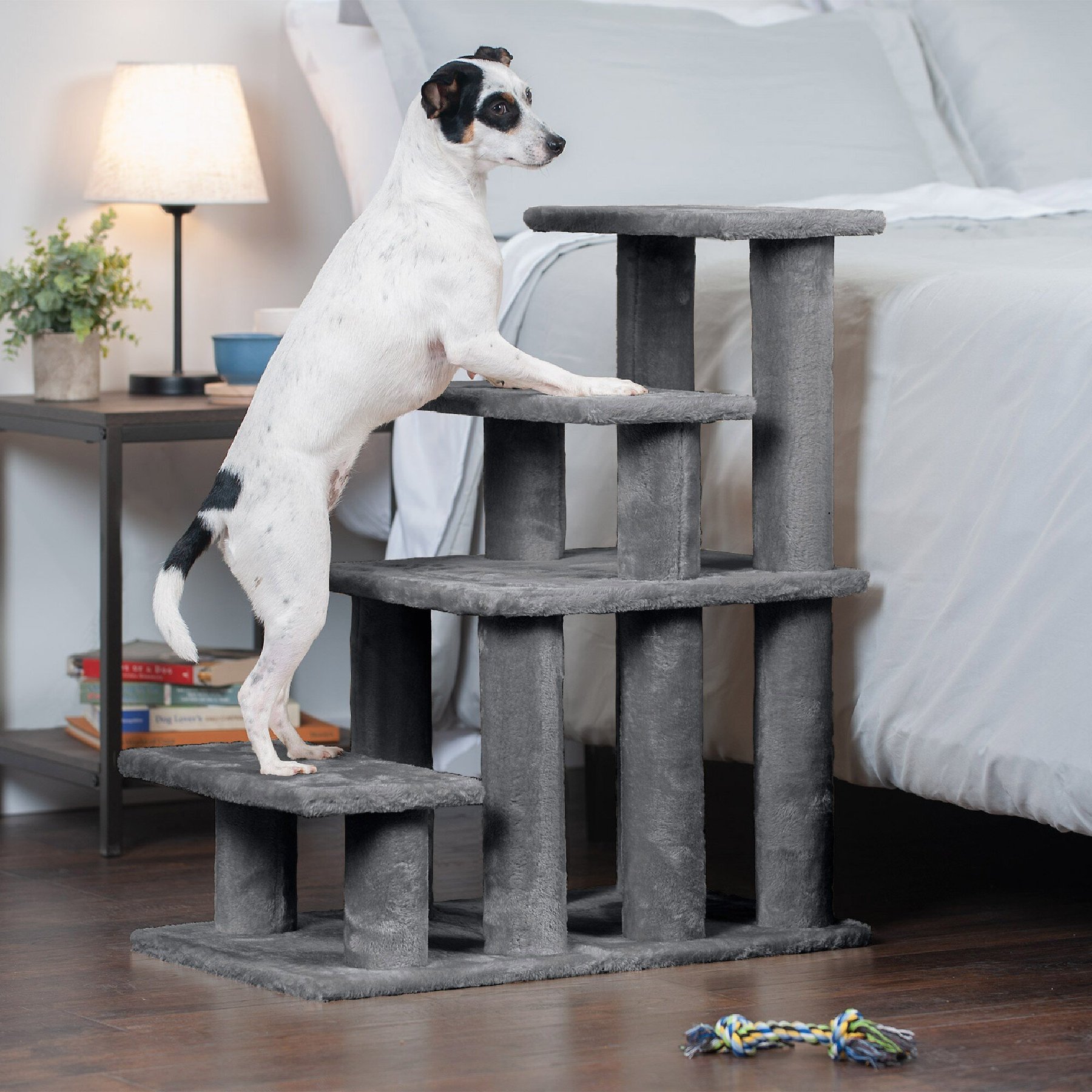 FurHaven Steady Paws Cat & Dog Stairs, Gray, 4-Step