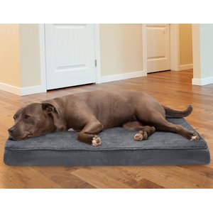 FurHaven Terry Deluxe Cooling Gel Pillow Cat & Dog Bed with Removable Cover, Gray, Large