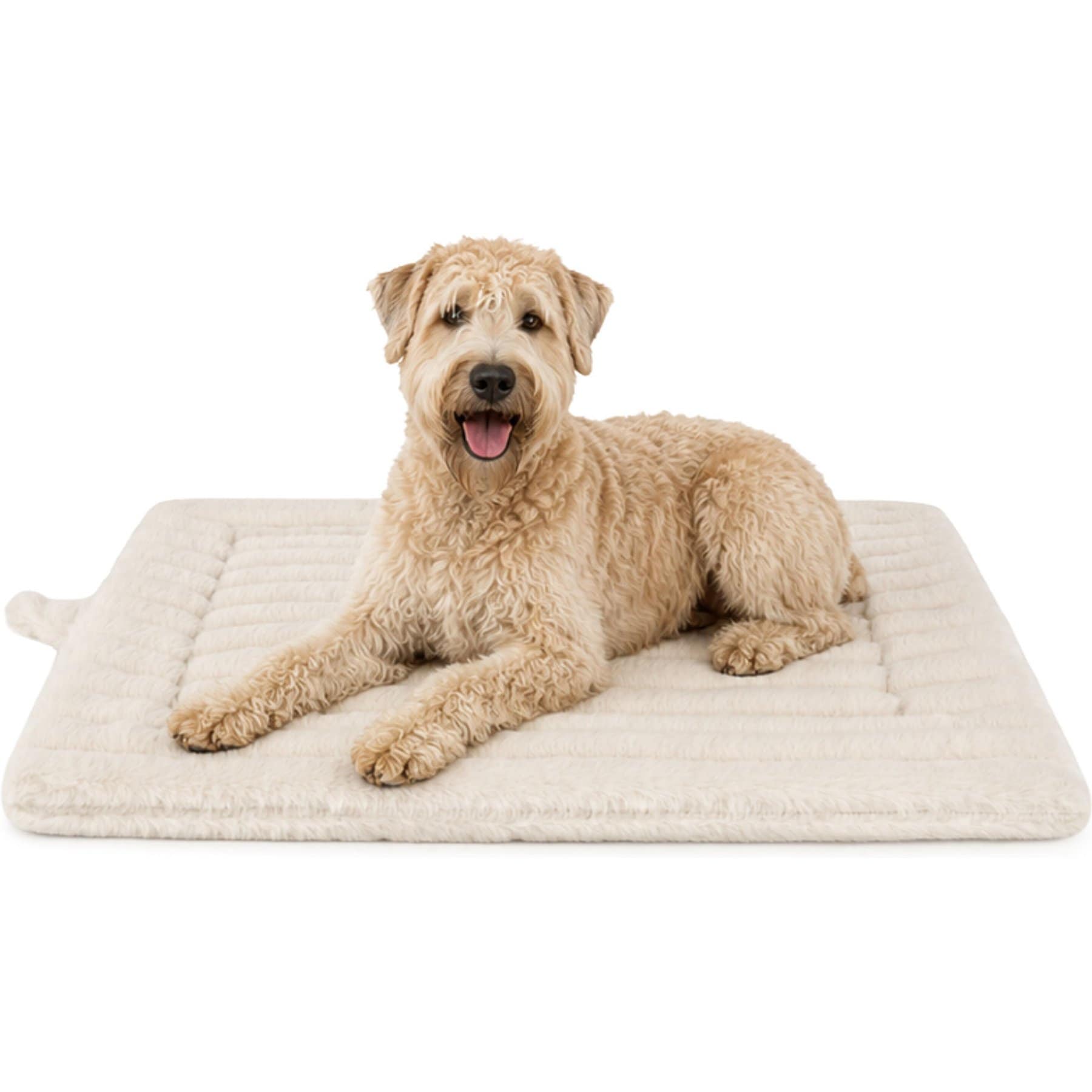 FurHaven The Sunbeam Self-Warming Reflective Ribbed Plush ThermaNAP Core Machine Washable Dog & Cat Crate Mat, Ivory, Large: 36-in