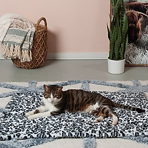 FurHaven ThermaNAP Faux Fur Self-Warming Dog & Cat Mat, Snow Leopard, Large
