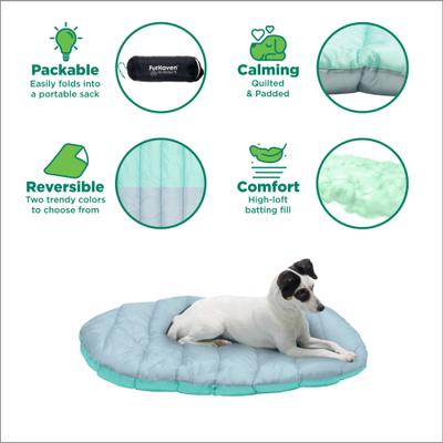 Show full view: FurHaven Trail Pup Packable Stuff Sack Travel Pillow Dog Bed, Aqua & Granite Gray, Small slide 3 of 11