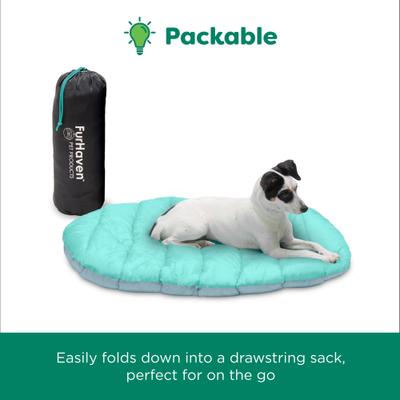 Show full view: FurHaven Trail Pup Packable Stuff Sack Travel Pillow Dog Bed, Aqua & Granite Gray, Small slide 6 of 11