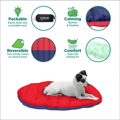Show full view: FurHaven Trail Pup Packable Stuff Sack Travel Pillow Dog Bed, Flame Red & True Blue, Large slide 3 of 11