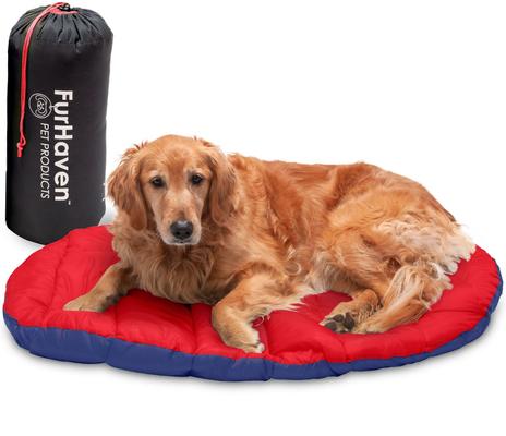 Show full view: FurHaven Trail Pup Packable Stuff Sack Travel Pillow Dog Bed, Flame Red & True Blue, Large slide 2 of 11