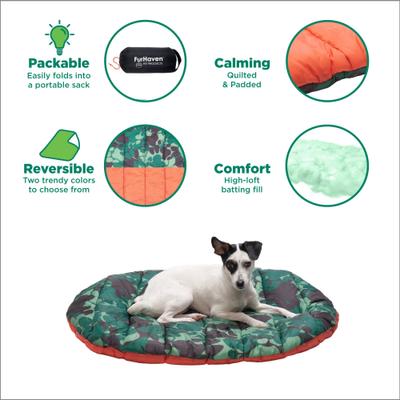 Show full view: FurHaven Trail Pup Packable Stuff Sack Travel Pillow Dog Bed, Paprika & Camo-Paw, Large slide 3 of 11