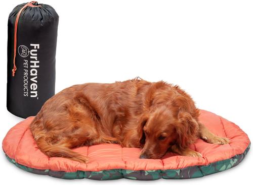 Show full view: FurHaven Trail Pup Packable Stuff Sack Travel Pillow Dog Bed, Paprika & Camo-Paw, Large slide 2 of 11