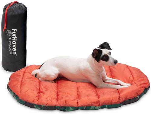 Show full view: FurHaven Trail Pup Packable Stuff Sack Travel Pillow Dog Bed, Paprika & Camo-Paw, Small slide 2 of 11