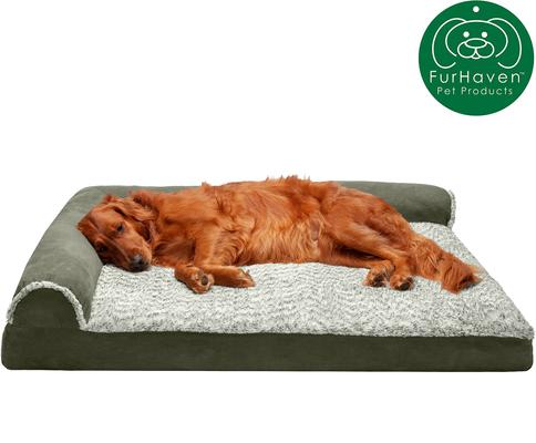 Show full view: FurHaven Two-Tone Deluxe Chaise Memory Top Cat & Dog Bed with Removable Cover, Dark Sage, Jumbo slide 4 of 11