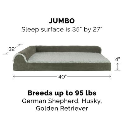 Show full view: FurHaven Two-Tone Deluxe Chaise Memory Top Cat & Dog Bed with Removable Cover, Dark Sage, Jumbo slide 5 of 11