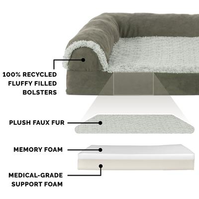 Show full view: FurHaven Two-Tone Deluxe Chaise Memory Top Cat & Dog Bed with Removable Cover, Dark Sage, Jumbo slide 6 of 11