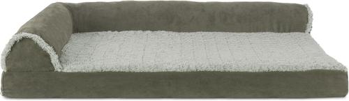 Show full view: FurHaven Two-Tone Deluxe Chaise Memory Top Cat & Dog Bed with Removable Cover, Dark Sage, Large slide 3 of 9