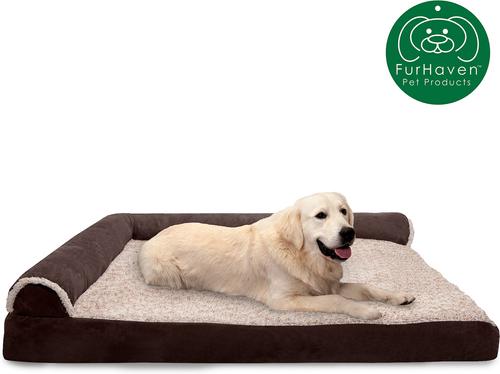 Show full view: FurHaven Two-Tone Deluxe Chaise Memory Top Cat & Dog Bed with Removable Cover, Espresso, Jumbo Plus slide 4 of 11