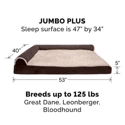 Show full view: FurHaven Two-Tone Deluxe Chaise Memory Top Cat & Dog Bed with Removable Cover, Espresso, Jumbo Plus slide 5 of 11