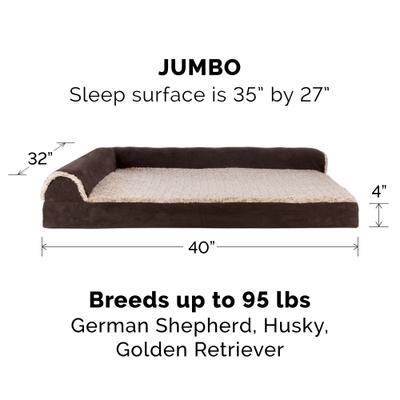 Show full view: FurHaven Two-Tone Deluxe Chaise Memory Top Cat & Dog Bed with Removable Cover, Espresso, Jumbo slide 6 of 12
