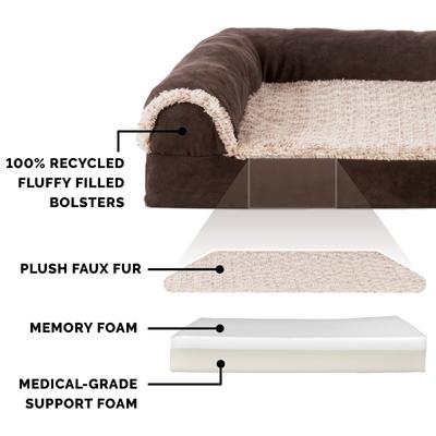 Show full view: FurHaven Two-Tone Deluxe Chaise Memory Top Cat & Dog Bed with Removable Cover, Espresso, Jumbo slide 7 of 12