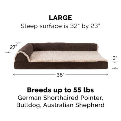 Show full view: FurHaven Two-Tone Deluxe Chaise Memory Top Cat & Dog Bed with Removable Cover, Espresso, Large slide 4 of 9
