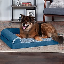 FurHaven Two-Tone Deluxe Chaise Memory Top Cat & Dog Bed with Removable Cover, Marine Blue, Large