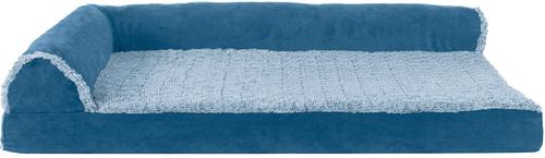 Show full view: FurHaven Two-Tone Deluxe Chaise Memory Top Cat & Dog Bed with Removable Cover, Marine Blue, Large slide 4 of 12