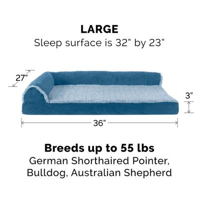 Show full view: FurHaven Two-Tone Deluxe Chaise Memory Top Cat & Dog Bed with Removable Cover, Marine Blue, Large slide 6 of 12