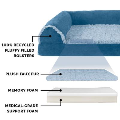 Show full view: FurHaven Two-Tone Deluxe Chaise Memory Top Cat & Dog Bed with Removable Cover, Marine Blue, Large slide 7 of 12