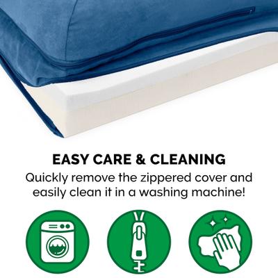 Show full view: FurHaven Two-Tone Deluxe Chaise Memory Top Cat & Dog Bed with Removable Cover, Marine Blue, Large slide 9 of 12