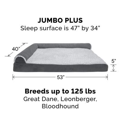Show full view: FurHaven Two-Tone Deluxe Chaise Memory Top Cat & Dog Bed with Removable Cover, Stone Gray, Jumbo Plus slide 5 of 11