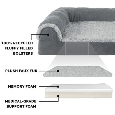 Show full view: FurHaven Two-Tone Deluxe Chaise Memory Top Cat & Dog Bed with Removable Cover, Stone Gray, Jumbo Plus slide 6 of 11