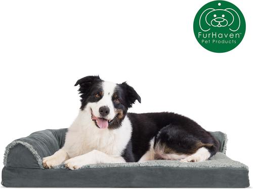 Show full view: FurHaven Two-Tone Deluxe Chaise Memory Top Cat & Dog Bed with Removable Cover, Stone Gray, Large slide 4 of 11
