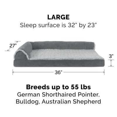 Show full view: FurHaven Two-Tone Deluxe Chaise Memory Top Cat & Dog Bed with Removable Cover, Stone Gray, Large slide 5 of 11
