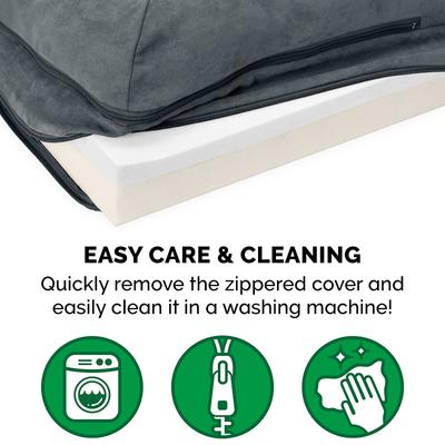 Show full view: FurHaven Two-Tone Deluxe Chaise Memory Top Cat & Dog Bed with Removable Cover, Stone Gray, Large slide 8 of 11