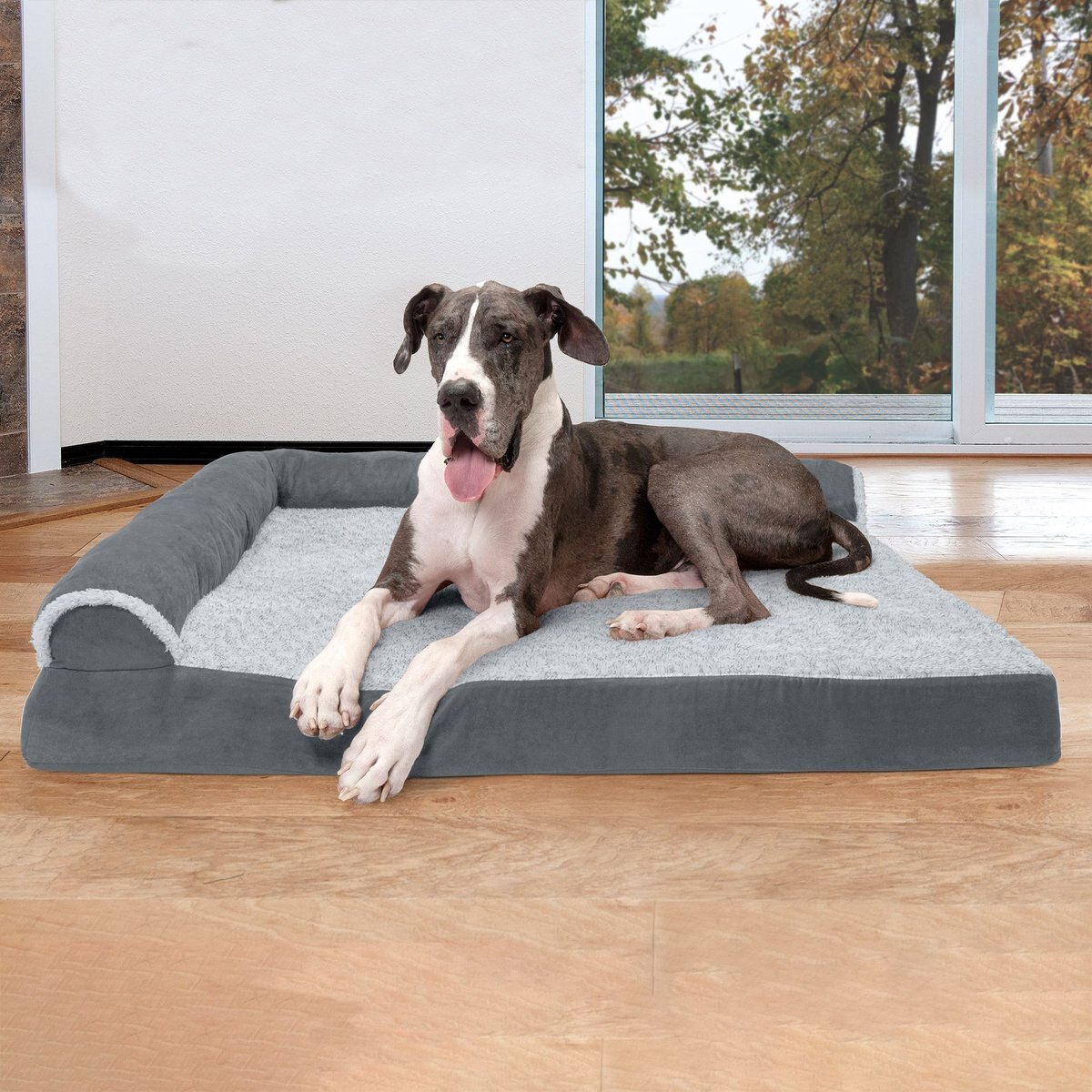 FurHaven Two-Tone Deluxe Chaise Orthopedic Dog Bed with Removable Cover, Stone Gray, Jumbo Plus