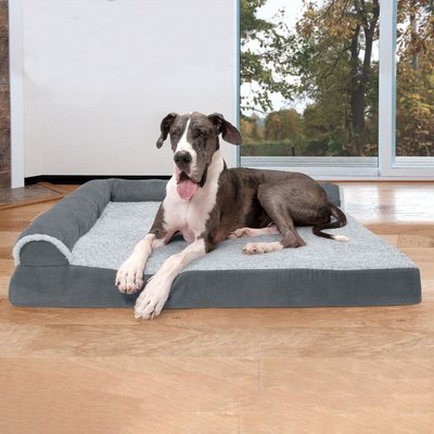 FurHaven FurHaven Two-Tone Deluxe Chaise Orthopedic Dog Bed with Removable Cover, Stone Gray, Jumbo Plus
