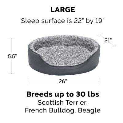 Show full view: FurHaven Two-Tone Faux Fur & Suede Oval Dog & Cat Bed, Gray, Large slide 3 of 10