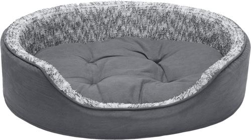 Show full view: FurHaven Two-Tone Faux Fur & Suede Oval Dog & Cat Bed, Gray, Large slide 5 of 10