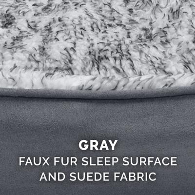 Show full view: FurHaven Two-Tone Faux Fur & Suede Oval Dog & Cat Bed, Gray, Large slide 9 of 10